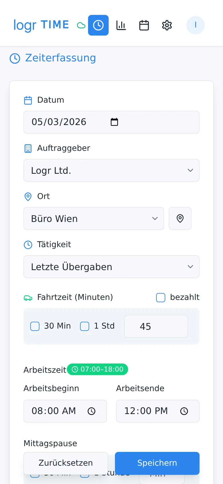 Logr Time – Schnellerfassung (Mobile)